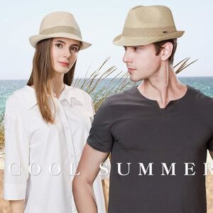 - FANCET PACKABLE FEDORA PANAMA BEACH HAT LIGHT TAN SIZE MEDUIM